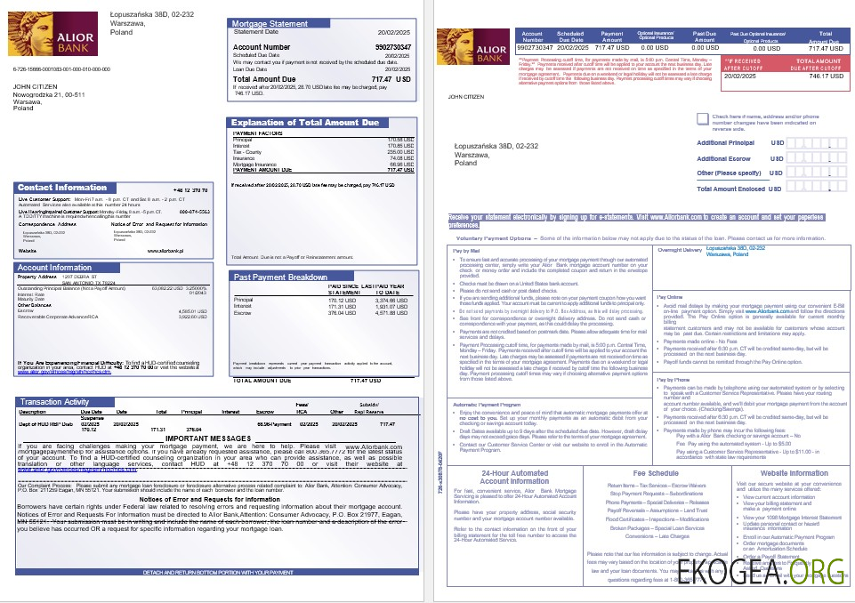 Pologne Relevé hypothécaire d'Alior aux formats Word et PDF 1 , 2
